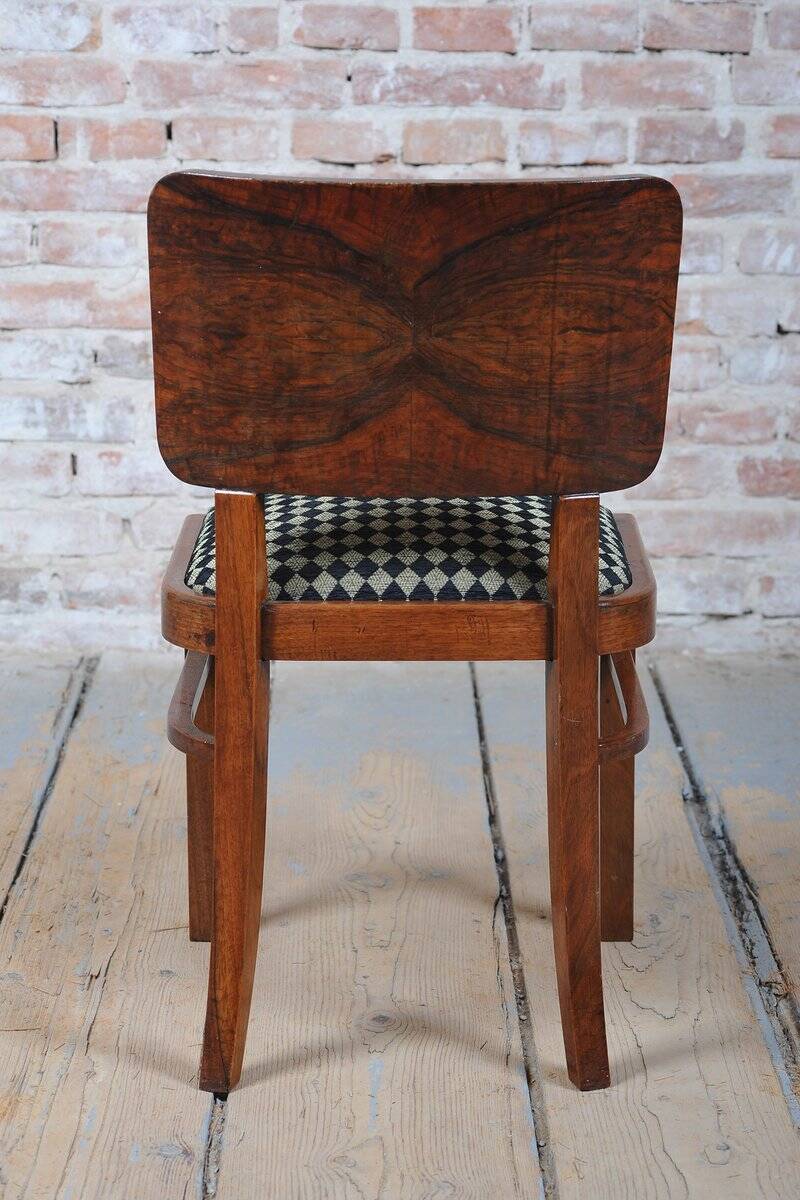 Vintage Art Deco Chairs in Beech and Walnut Veneer, Czech, 1920s, Set of 4