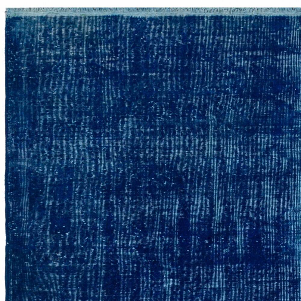 Vintage Hand-Knotted Shabby Chic Style Turkish Wool Area Rug Overdyed in Blue