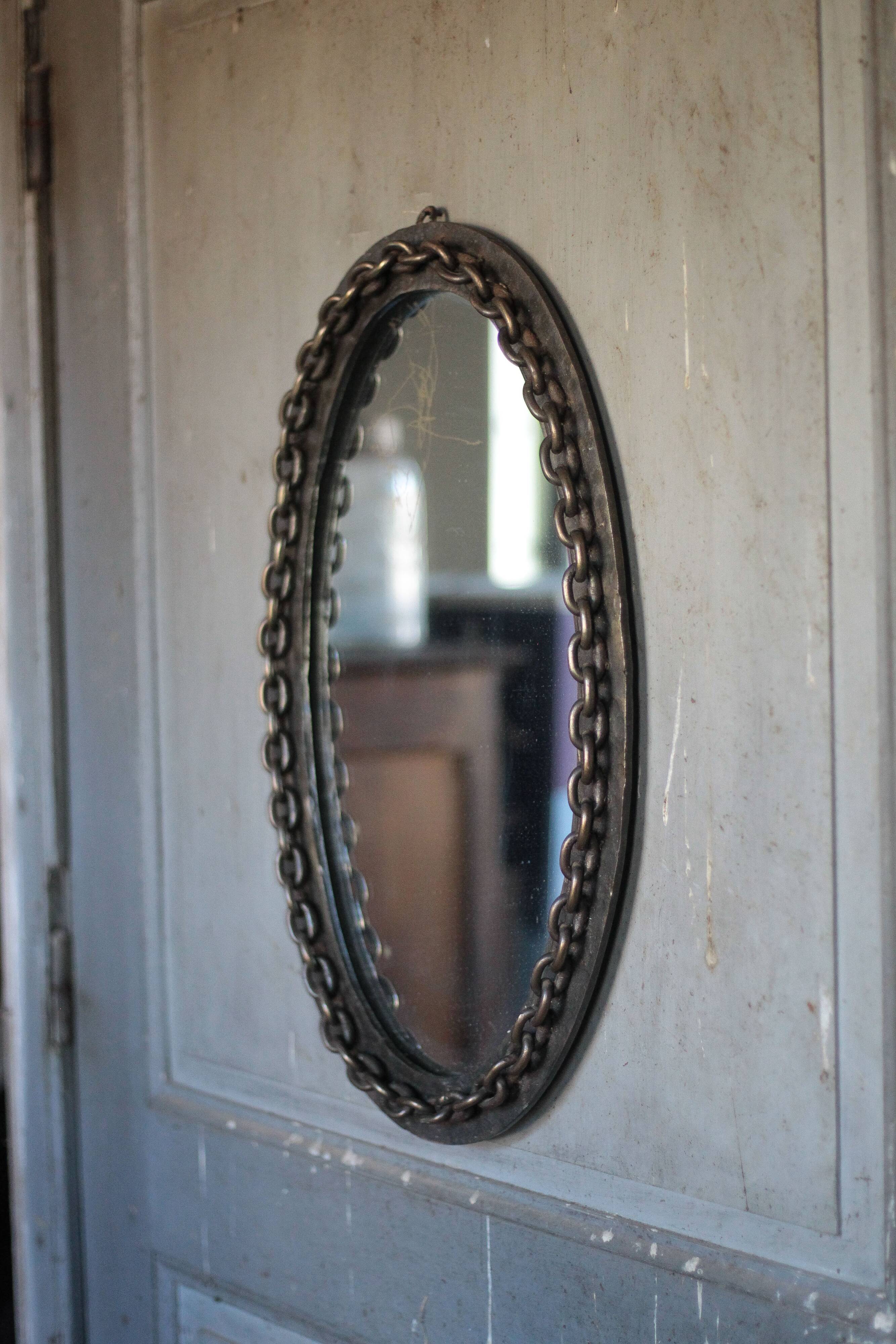 Vintage mirror, wall mirror, oval mirror, wrought iron mirror, brutalist