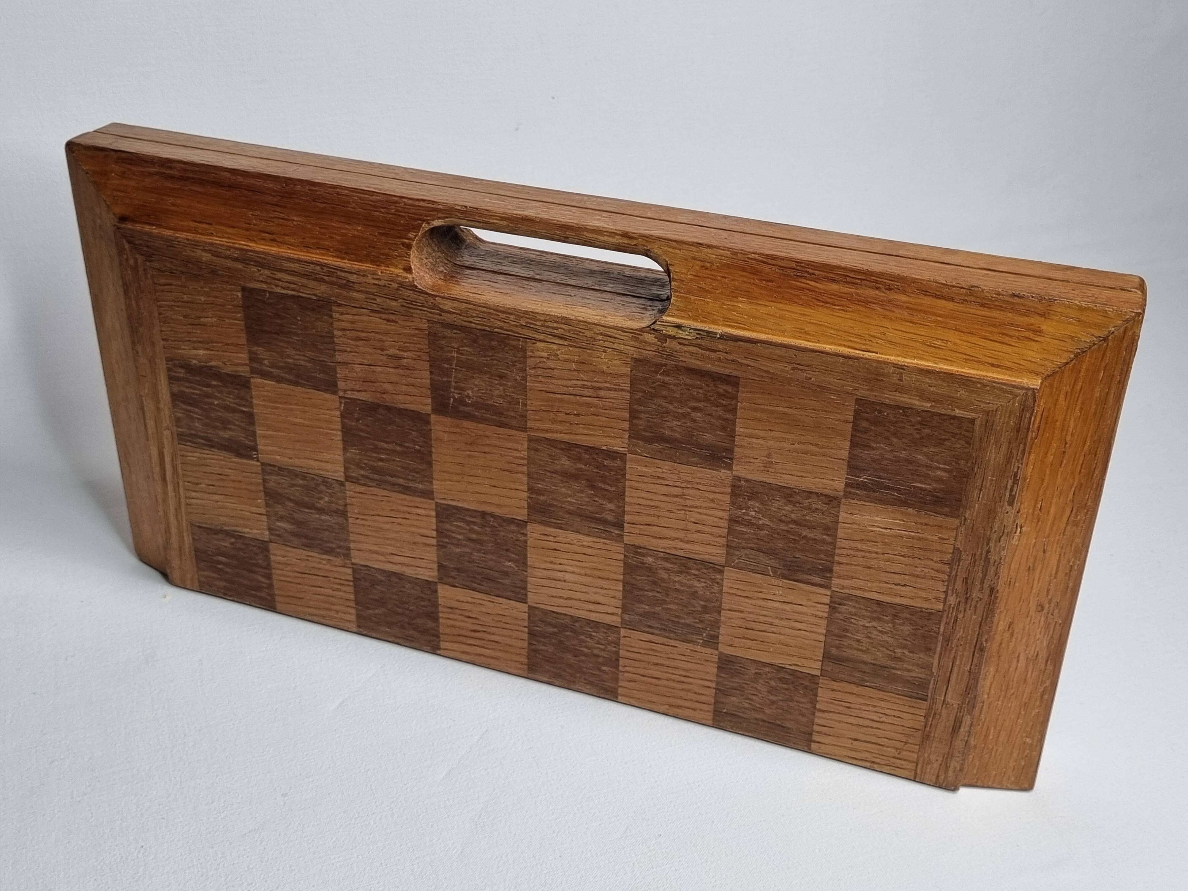 Vintage Solid Wood Folding Chess Set, Regency Bistro Style, Carved Turned Wood Pieces