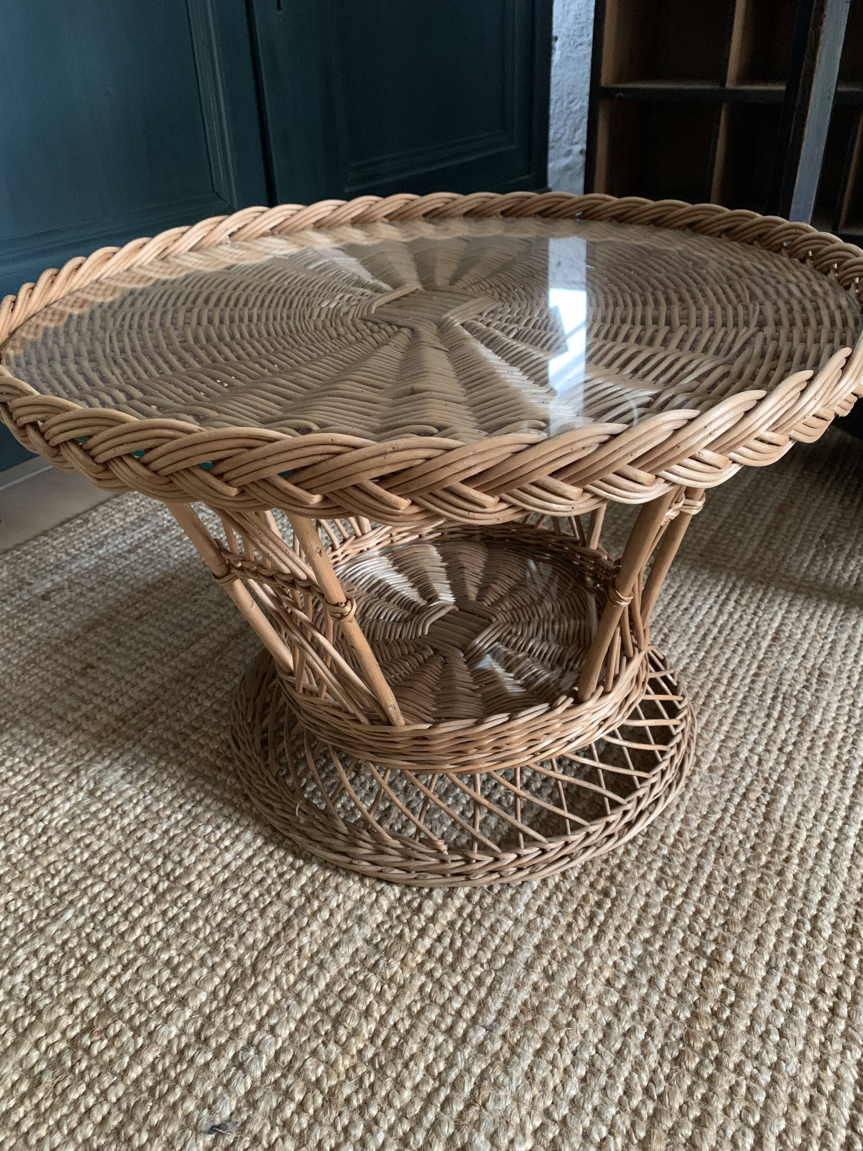 Round wicker coffee table