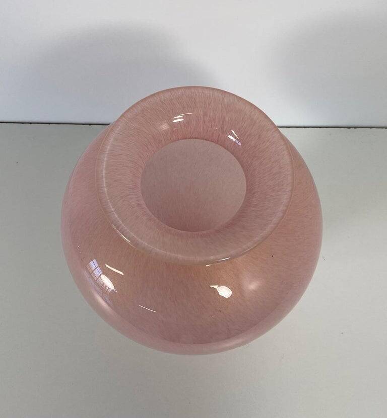 Vase en verre de Murano rose poudre italienne et feuille d'or par Barovier & Toso