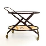 Ebonized Beech Serving Cart with Oriental Print, Italy