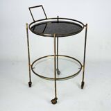 Round Mid-Century Brass and Marble-Effect Glass Bar Cart. Italy 1950s