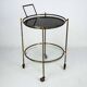 Round Mid-Century Brass and Marble-Effect Glass Bar Cart. Italy 1950s