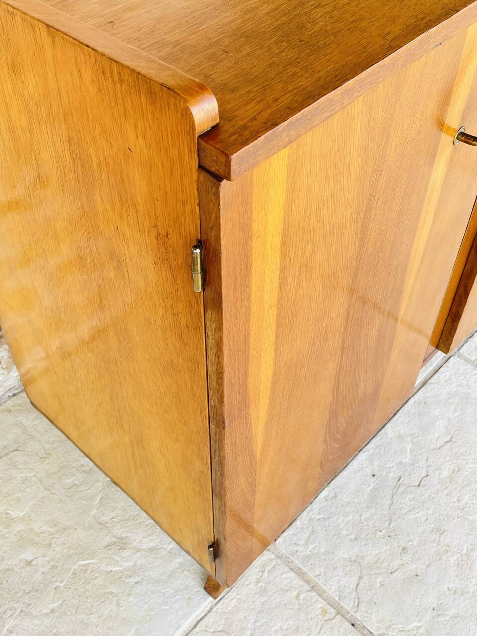 Vintage storage furniture in flame-figured oak, by Gillard Bourdin, circa 196.