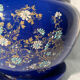 Antique blue flowerpot, ceramic, Art Nouveau earthenware circa 1900