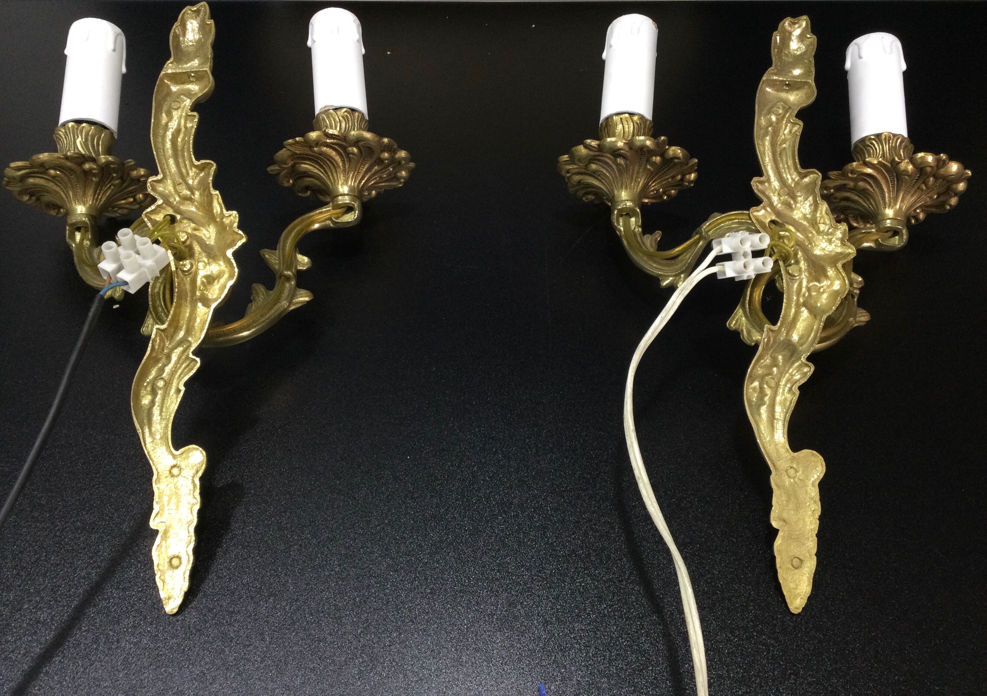 Pair of sconces bronze 2 lights louis xv style