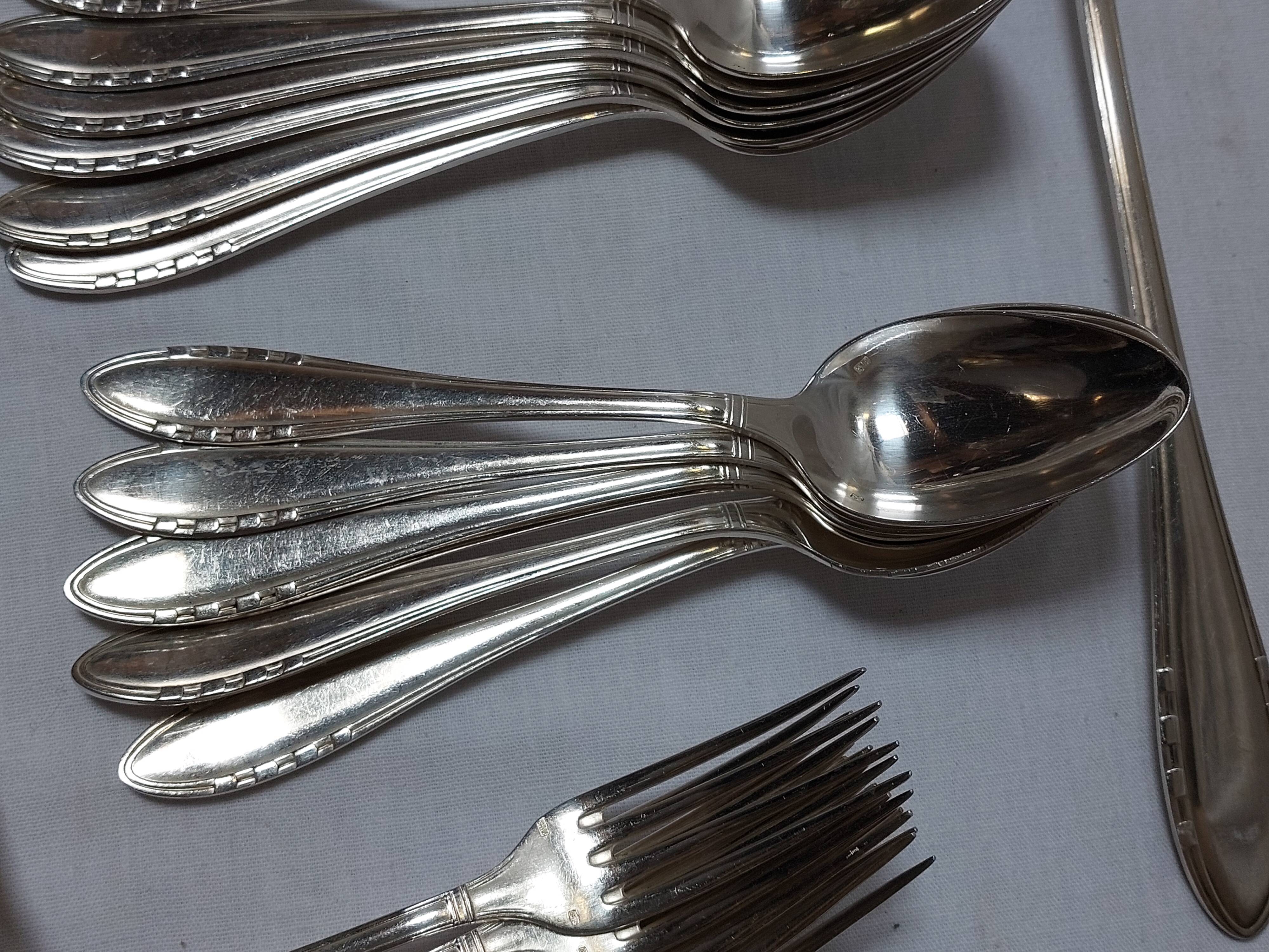 37-piece silver-plated metal cutlery set Art Deco