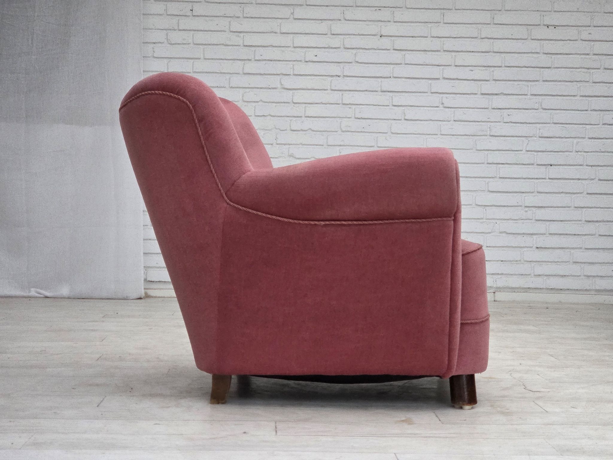1960s, Danish relax armchair, furniture velour, oak wood.