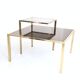 Square Brass Coffee Table with Glass Shelf and Mirrored Top, Italy