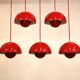 Iconic VP1 cherry red enamel flowerpot lamps designed by Verner Panton - &t