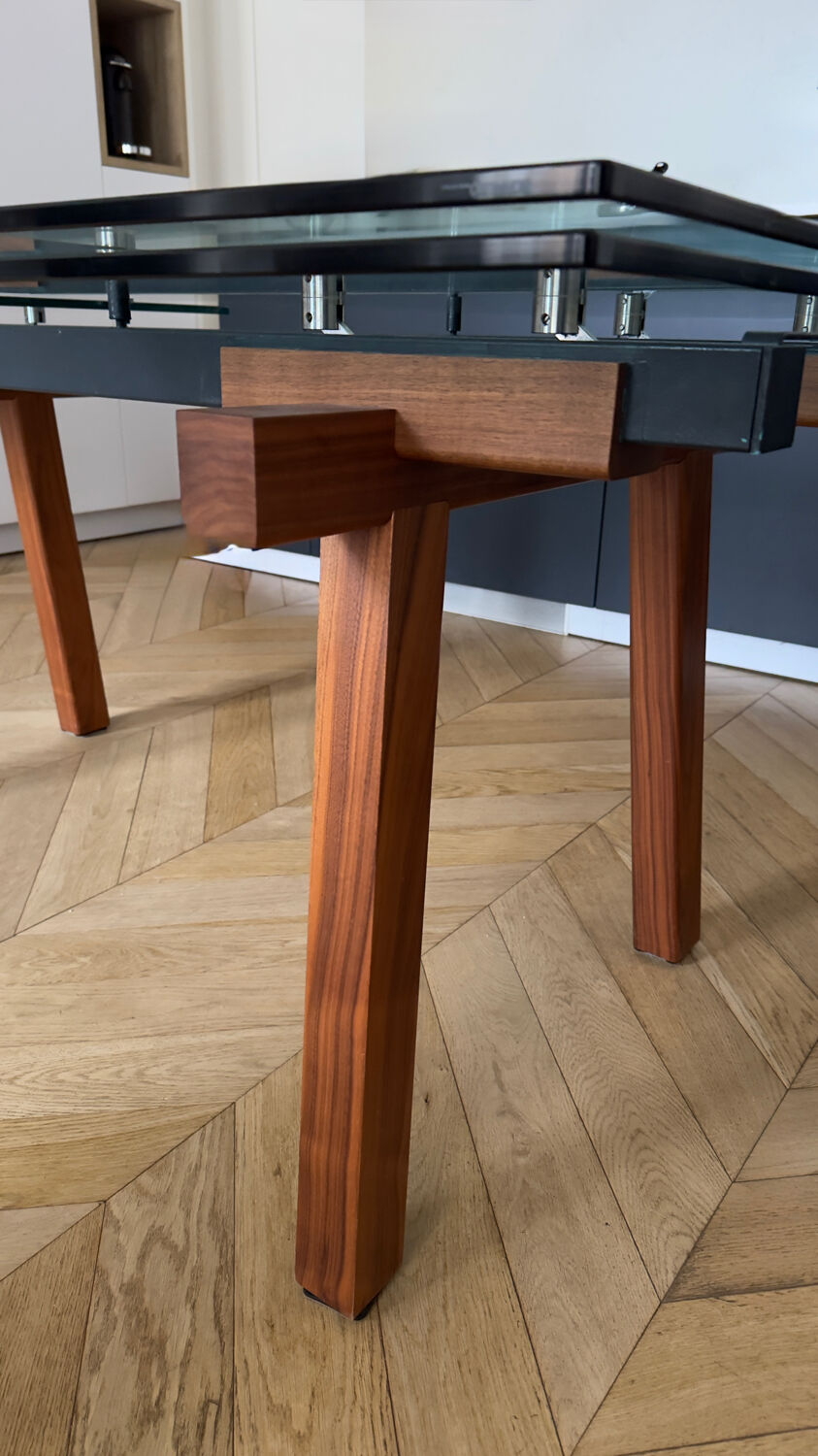 Extensible Bonaldo table in glass and wood – Italian design from the 90s.