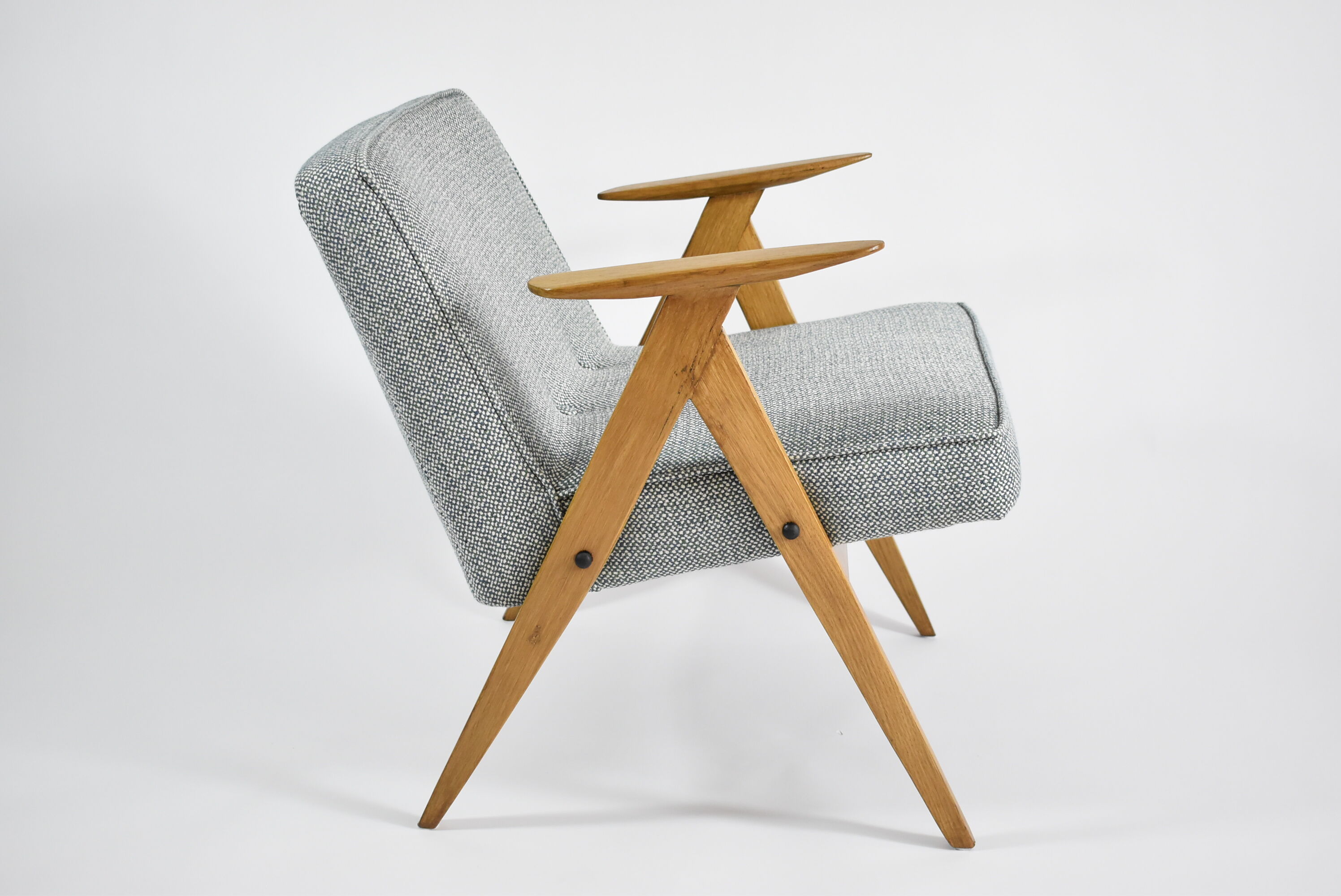 Original vintage armchair, 60s, fully restored, grey fabric