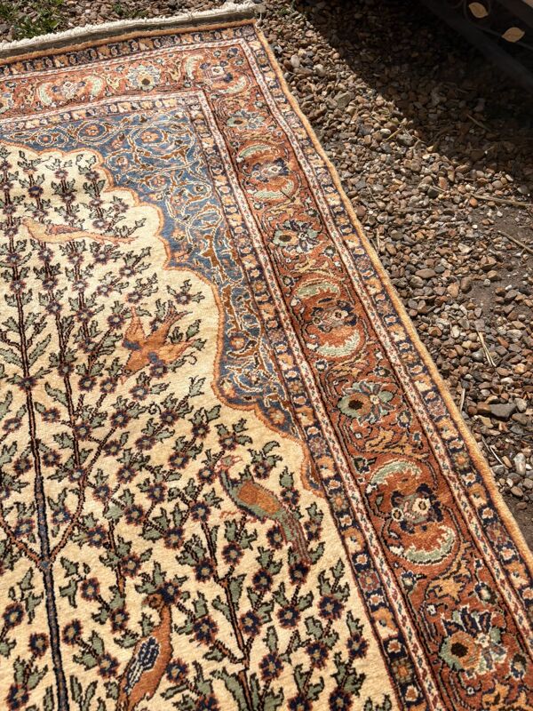 Tapis Persan Ispahan Isfahan Laine Oiseau Fait Main Arbre de Vie 190x120