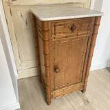 Bedside table / nightstand in pitchpin pine wood and bamboo with marble top