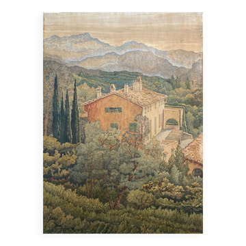 Old painting tableau Vieux Mâs at the Aire Saint-Michel E.Duru 1951