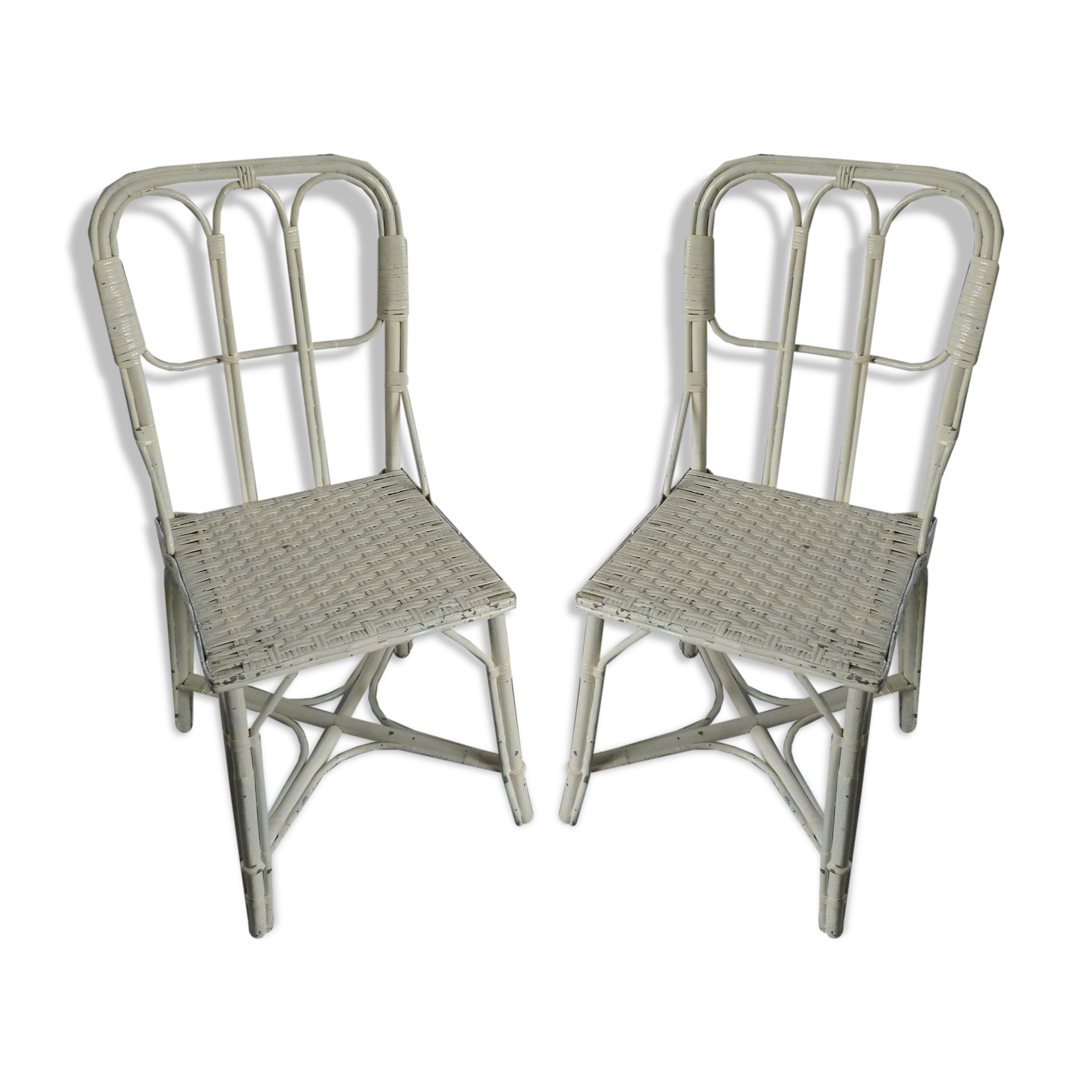 Pair of bamboo and rattan chairs