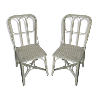 Paire de chaises en bambou et rotin
