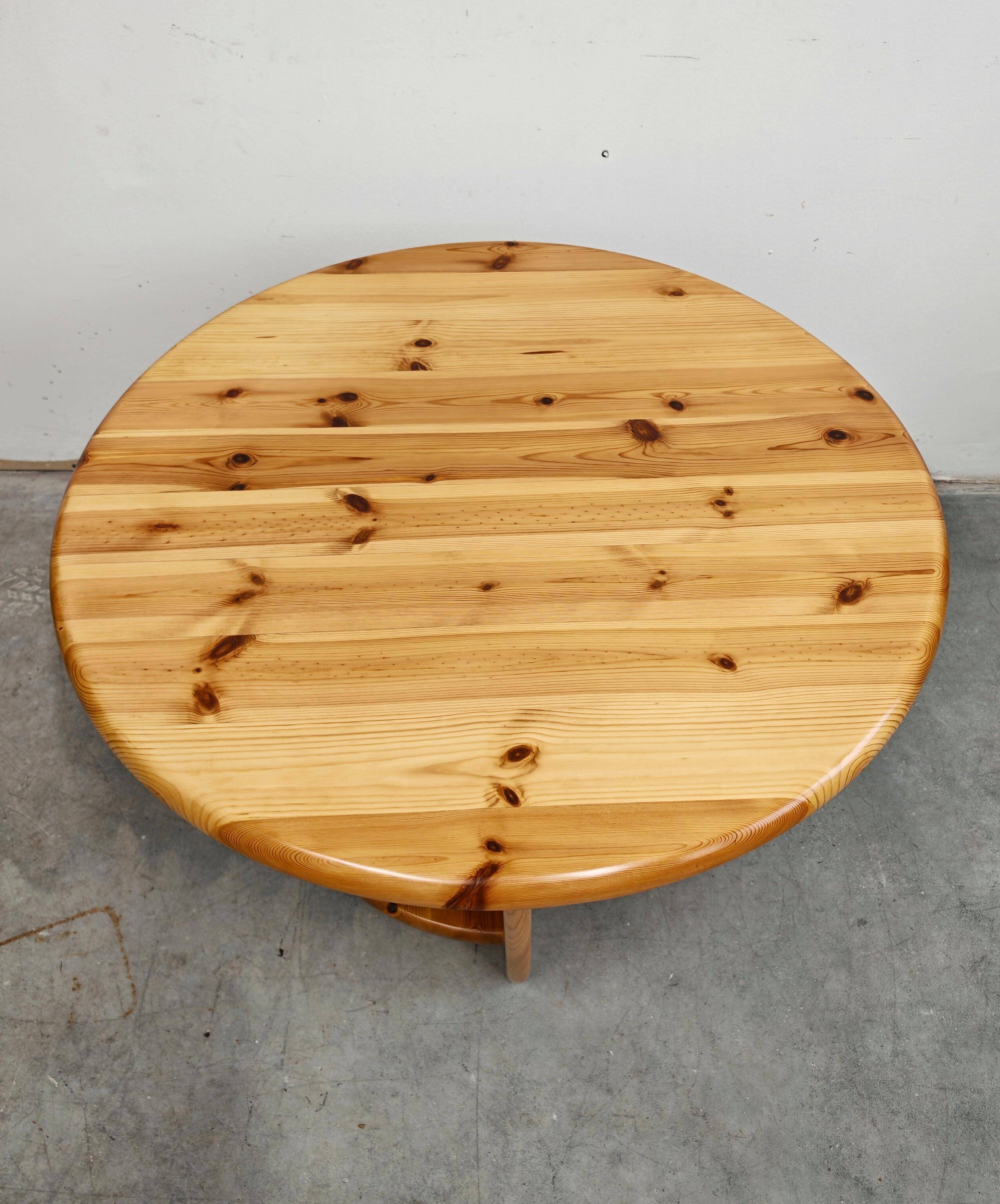 1970s solid pine brutalist round coffee table