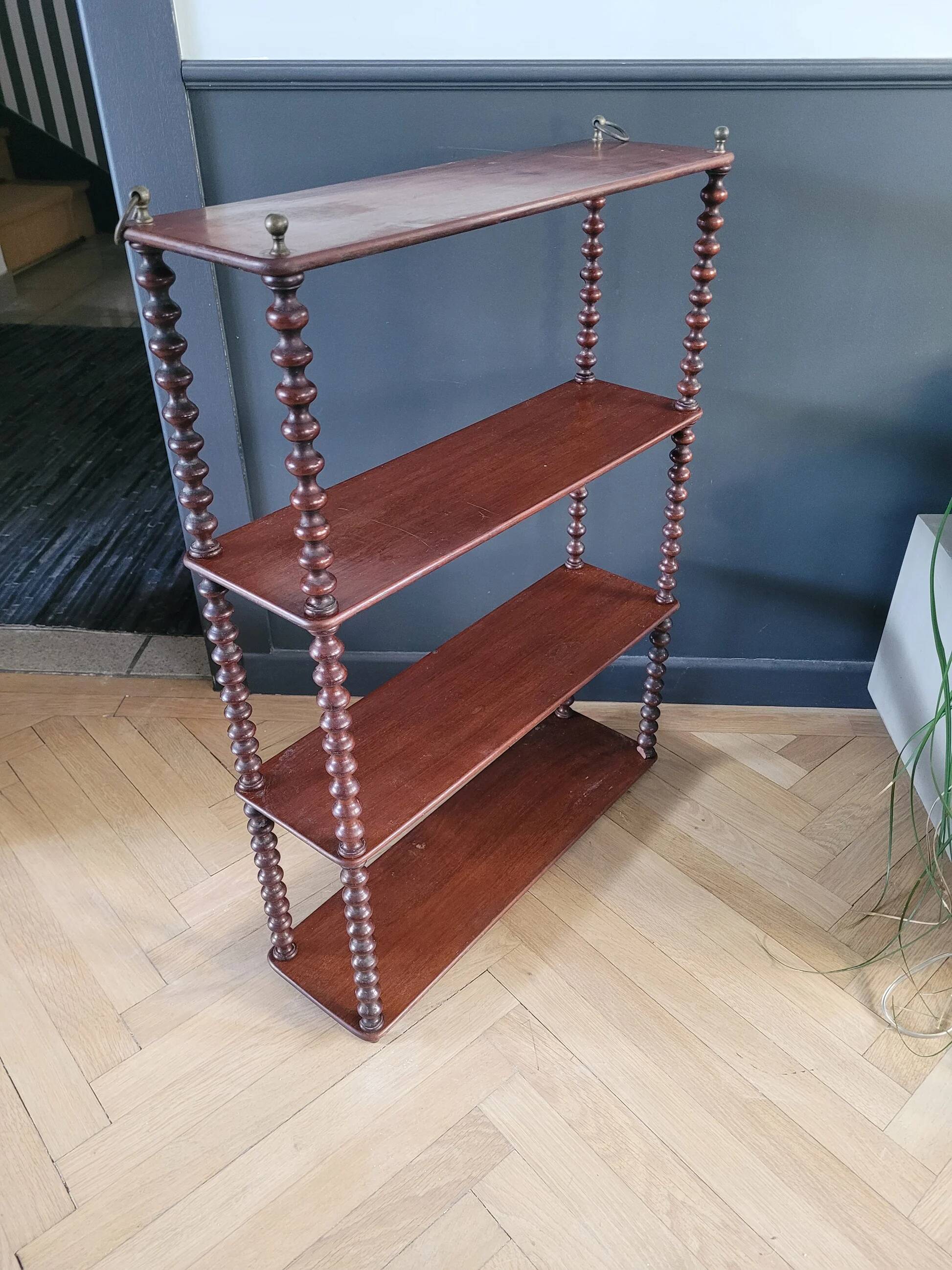 Mahogany "bobbin turned" beaded wood shelf
