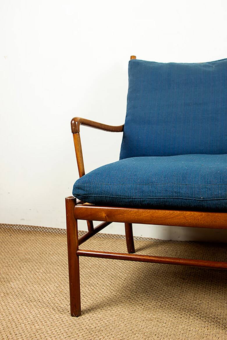 Danish 2-seater sofa in mahogany and cane by Ole Wanscher, 1960.