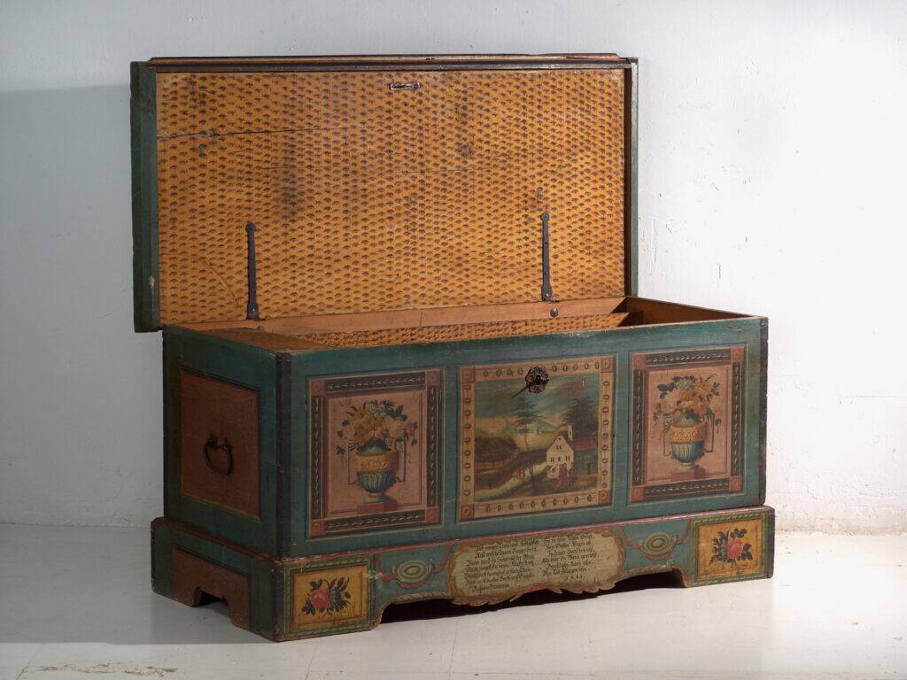 Antique wedding chest painted in pine – Austro-Hungarian Empire, 1841
