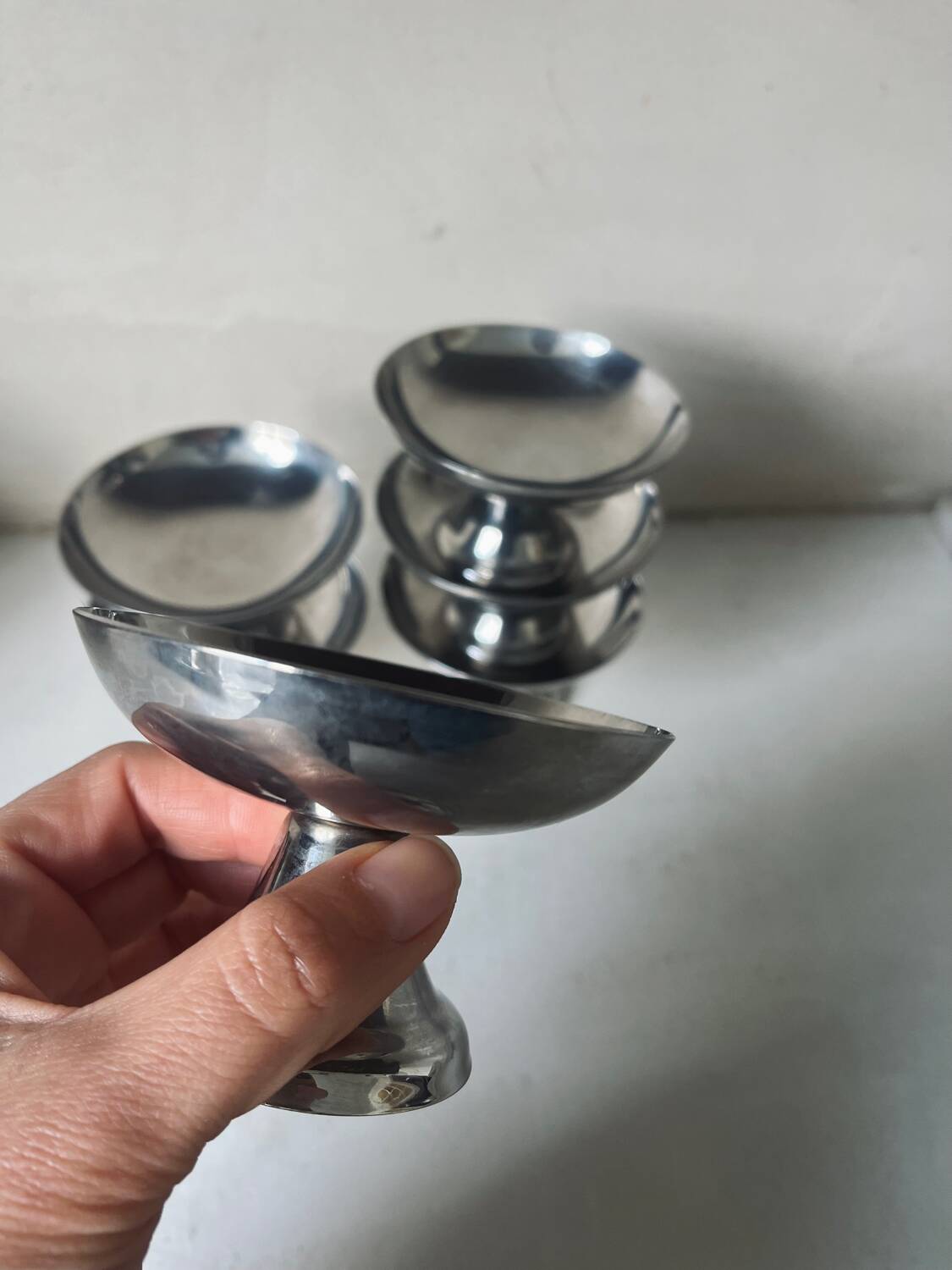 6 stainless steel dessert bowls, 1970s