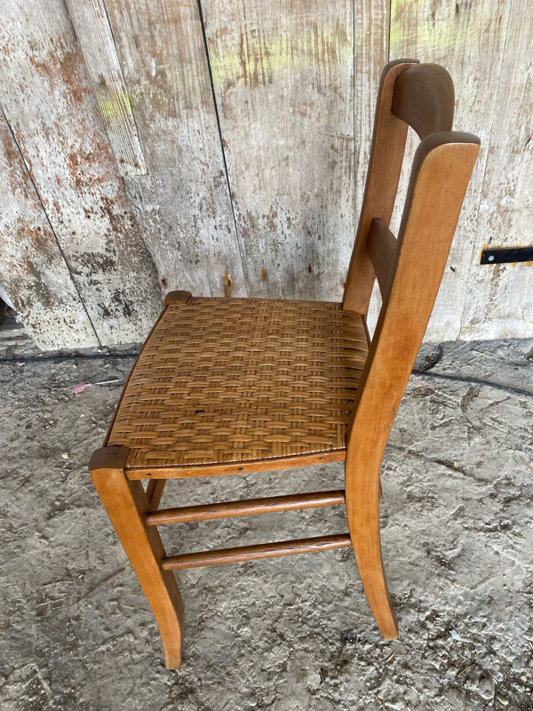 Chaise Ancienne CLASS NEUDORF Bois + Assise Tressée Vintage #C800