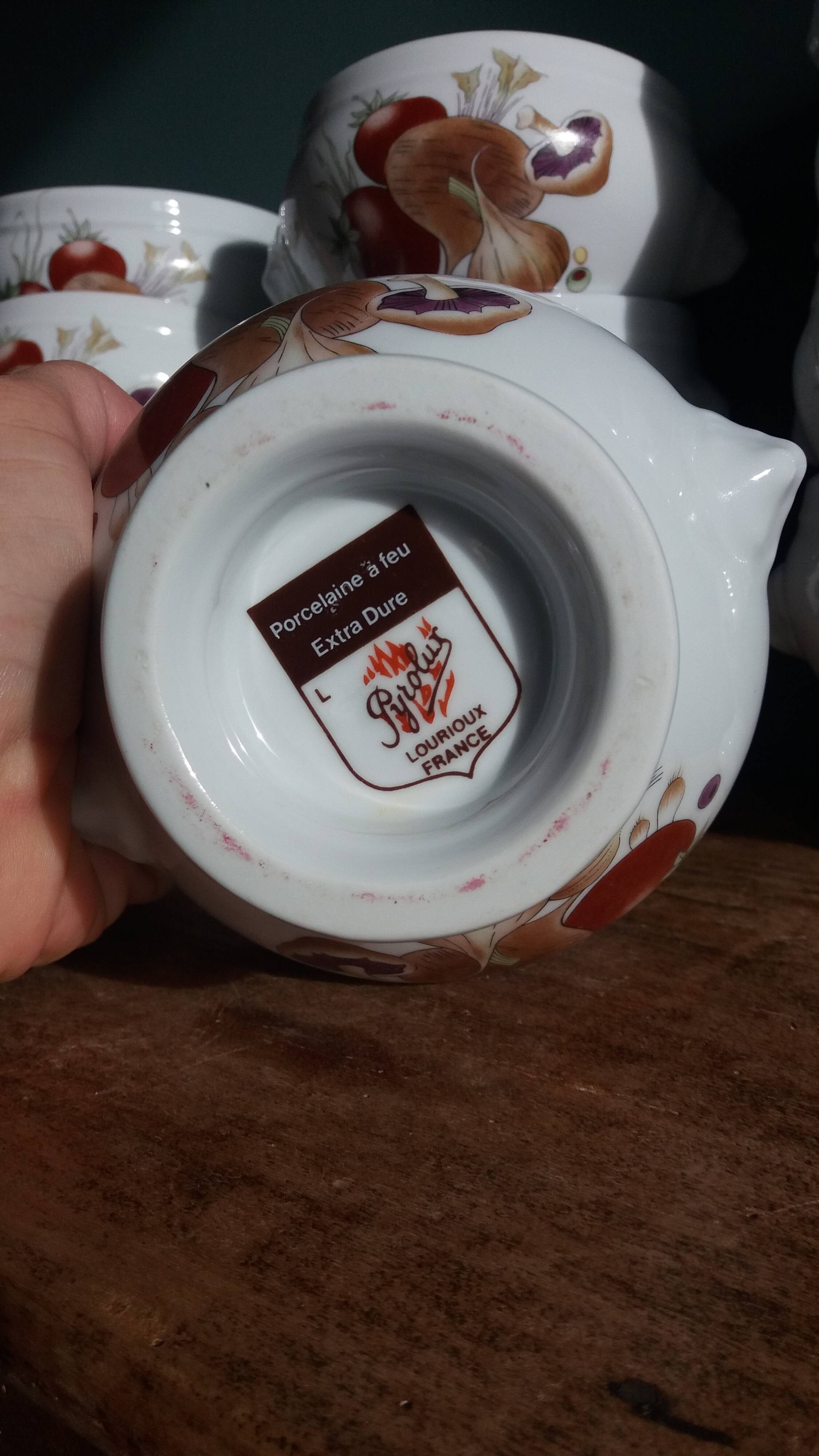 Pyrolux Lourioux porcelain soup bowls
