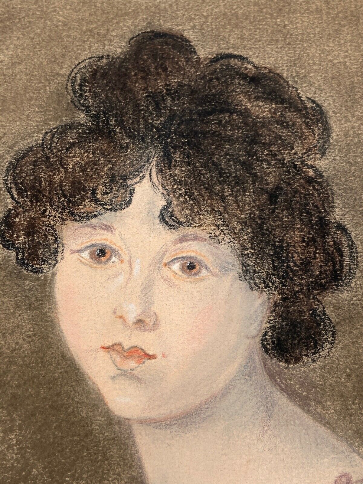 Pastel portrait young girl on paper XXth frame XlXeme
