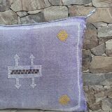 Handmade Moroccan silk cushion cover, cactus pattern