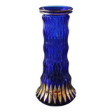 Walther Glas Design Vase, Graphic shape with golden flamed tips. Blown art glass, cobalt blue. Height 25 cm