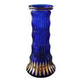 Walther Glas Design Vase, Graphic shape with golden flamed tips. Blown art glass, cobalt blue. Height 25 cm