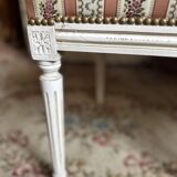 Pair of Louis XVI style chairs in painted wood and satin, classic elegance.