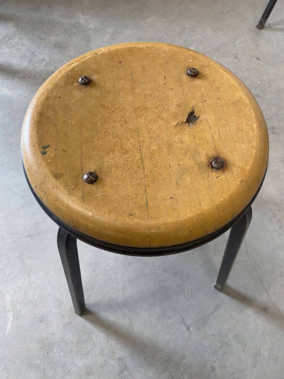 Vintage industrial stool in wood and metal