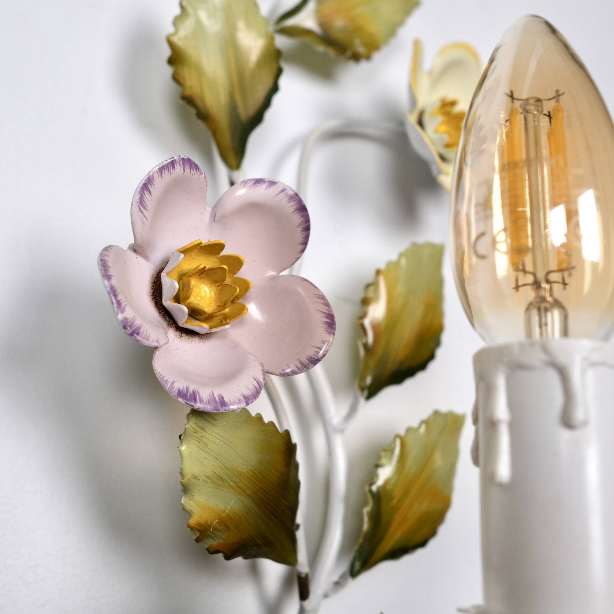 Pair of metal flower sconces, Italy, 1980s