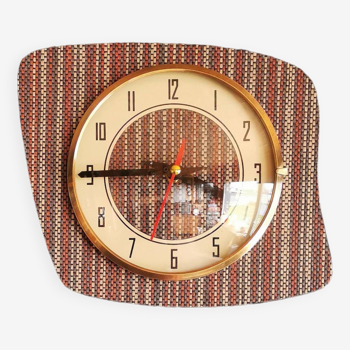 Horloge vintage pendule murale silencieuse années 60 "Rayé terracotta moka crème"