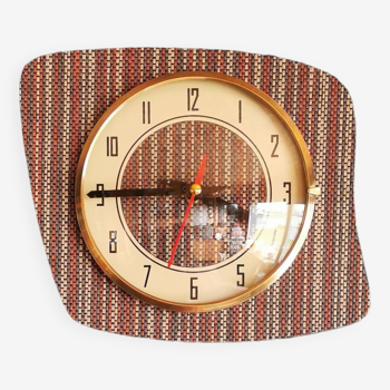 Vintage silent wall pendulum clock 60s "Striped terracotta mocha cream"