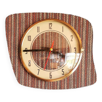 Vintage silent wall pendulum clock 60s "Striped terracotta mocha cream"