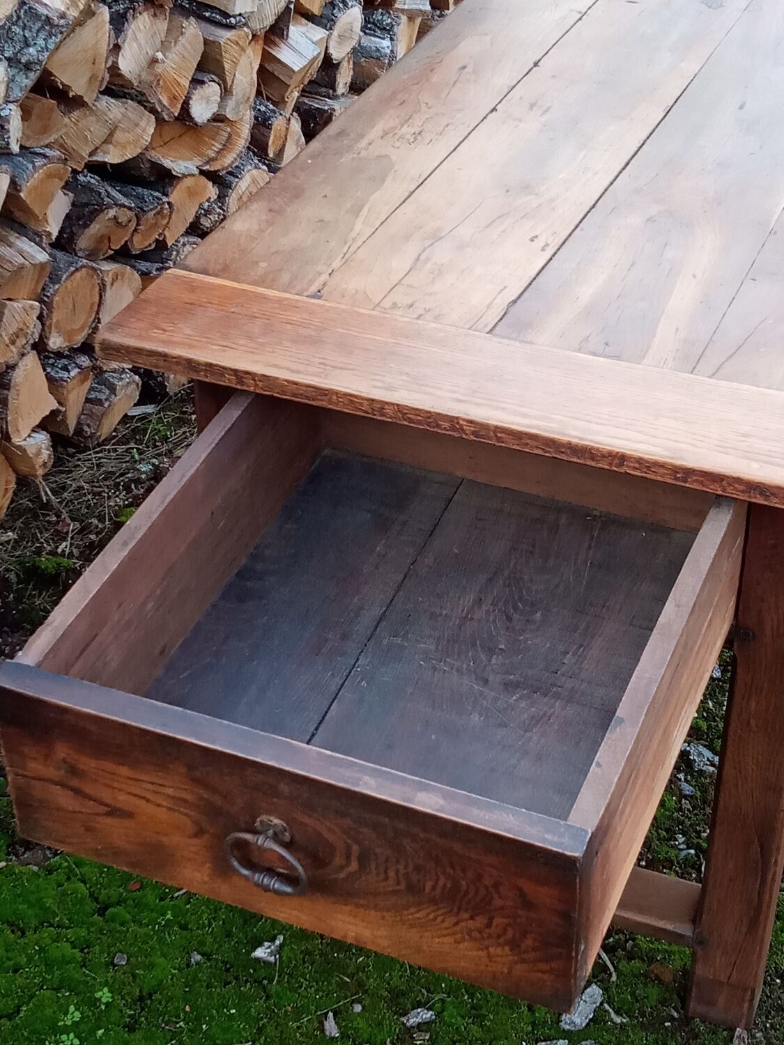 Oak farmhouse table with two large drawers