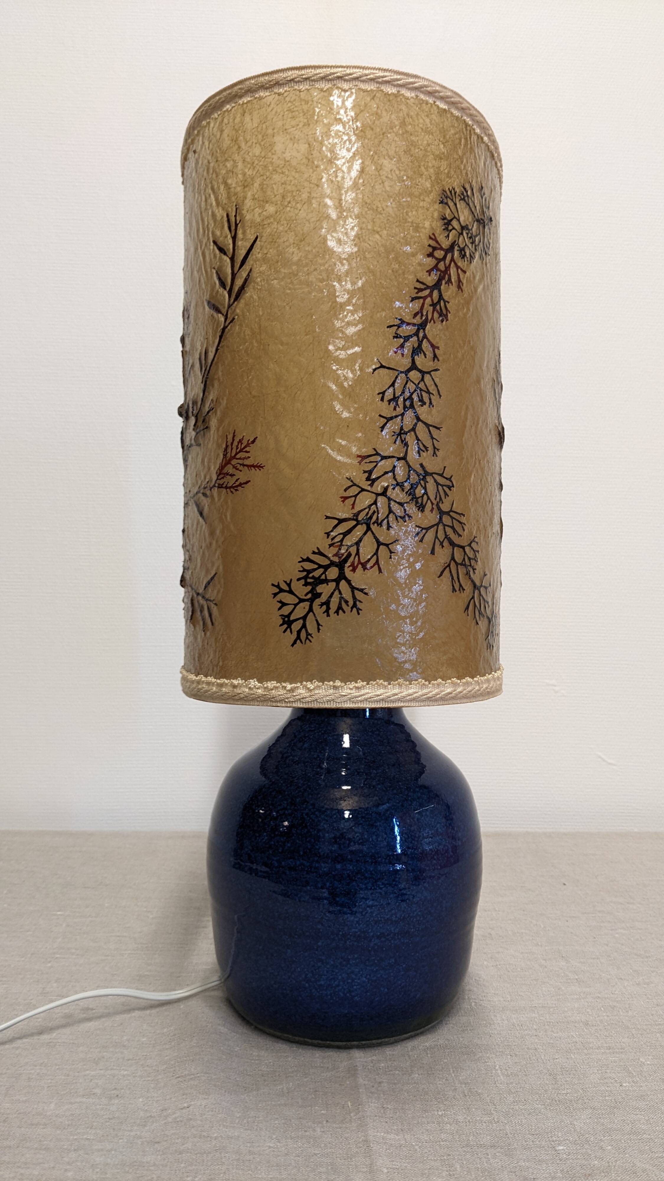 Indigo blue glazed stoneware lamp and resin, France circa 1960.
