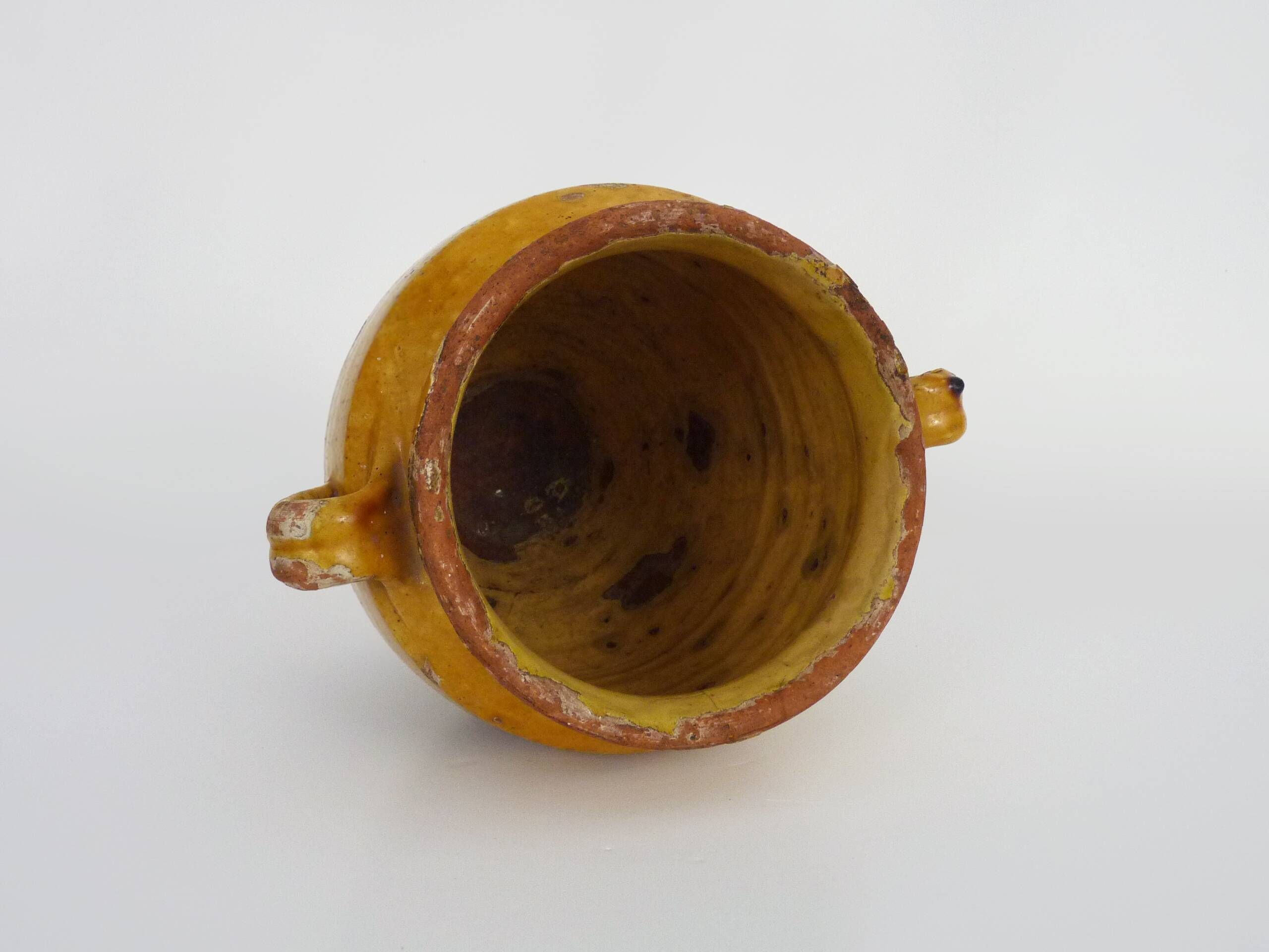 Glazed yellow confit pot, south west of France. Storage jar. Pyrenees 19th century