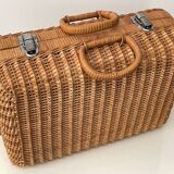 Small vintage rattan suitcase, bohemian spirit, 1960s-70s.