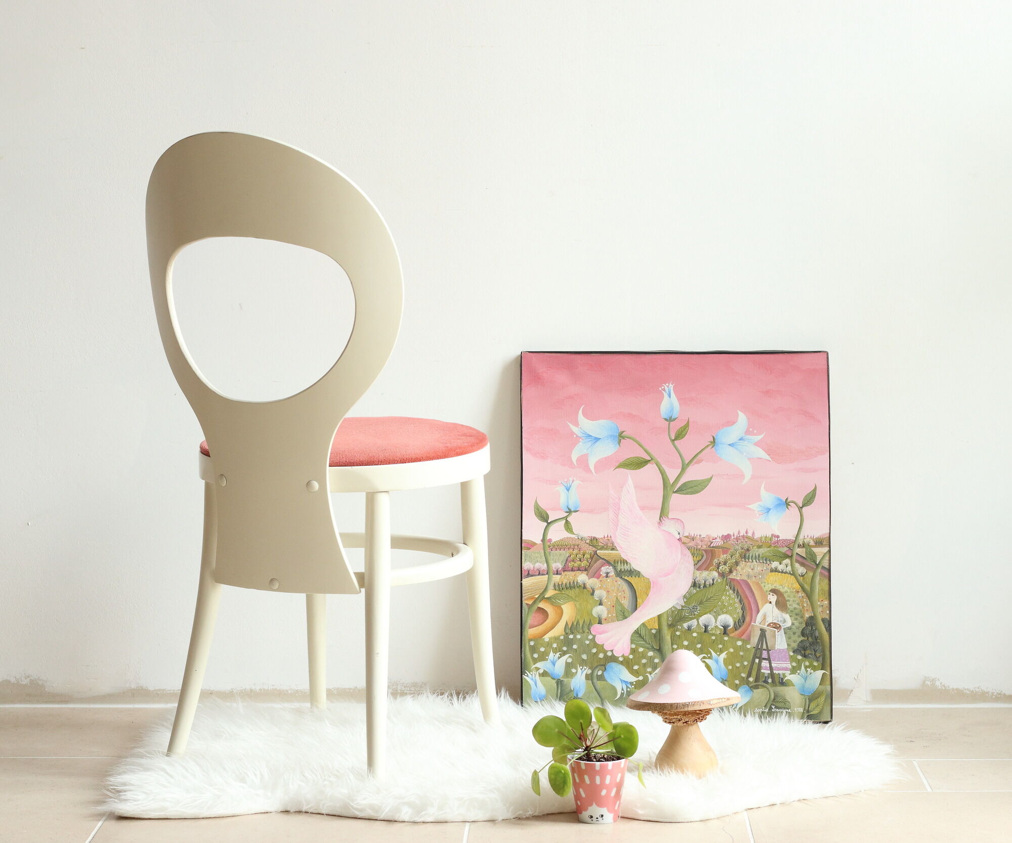Baumann Seagull chair from the 70s in white lacquered wood and velvet
