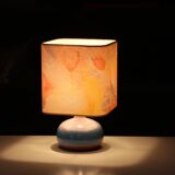 Lampe en céramique abat jour pastel, années 70