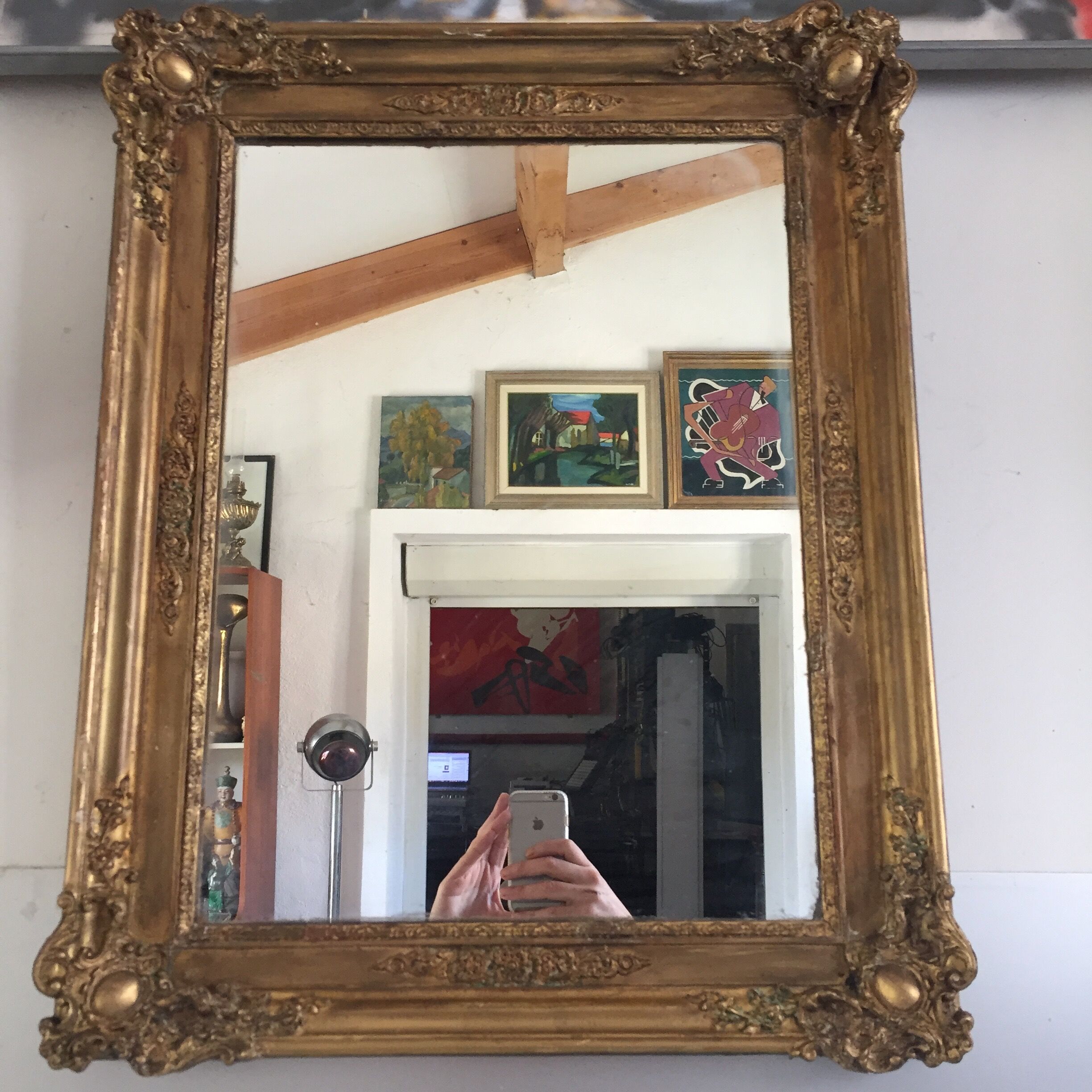 Mirror Restoration gilded gold&Ice Mercury/Moulding in medallions/Wood&Stuc/XIXth