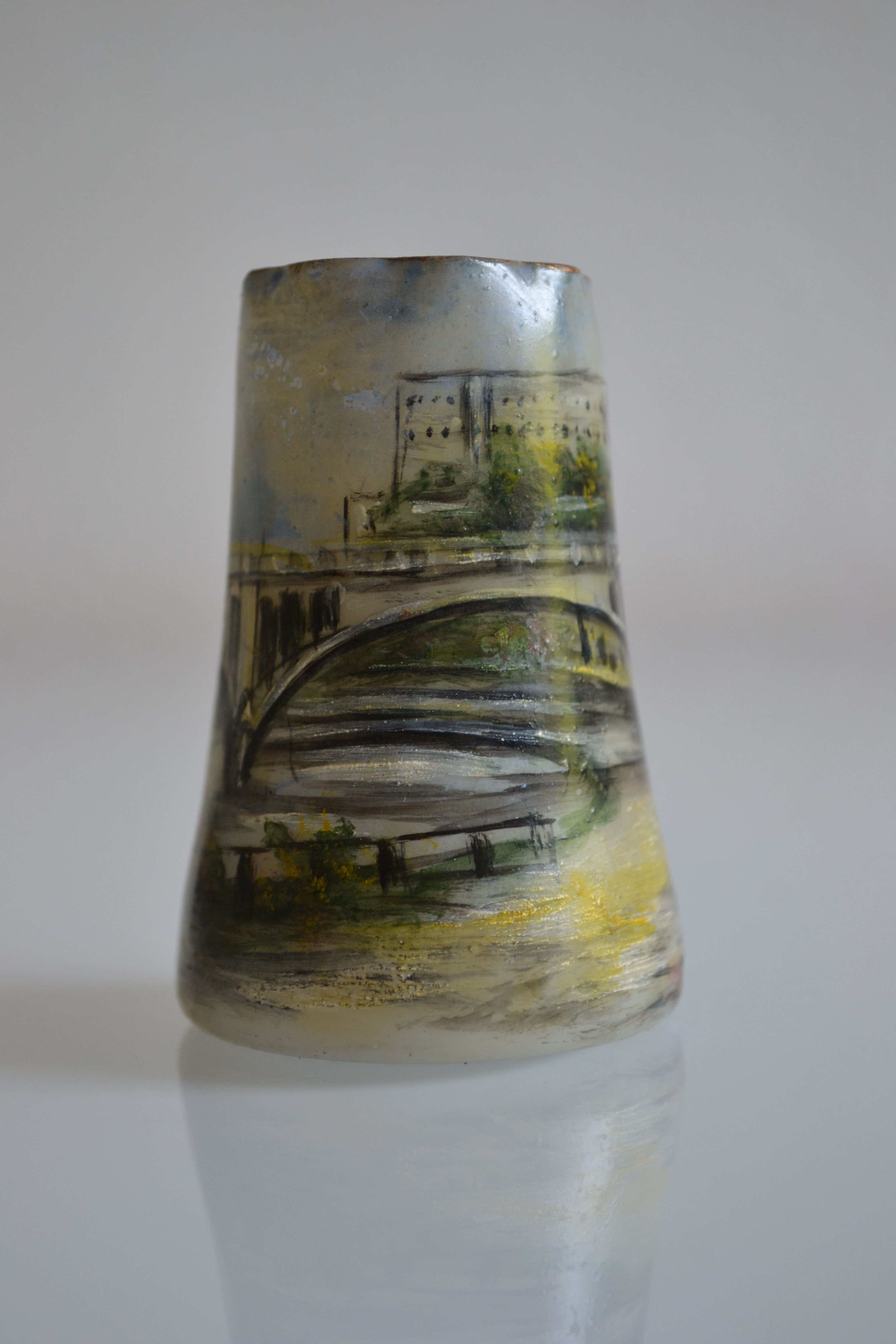 miniature vase with painted decoration from the city of Huy in Belgium