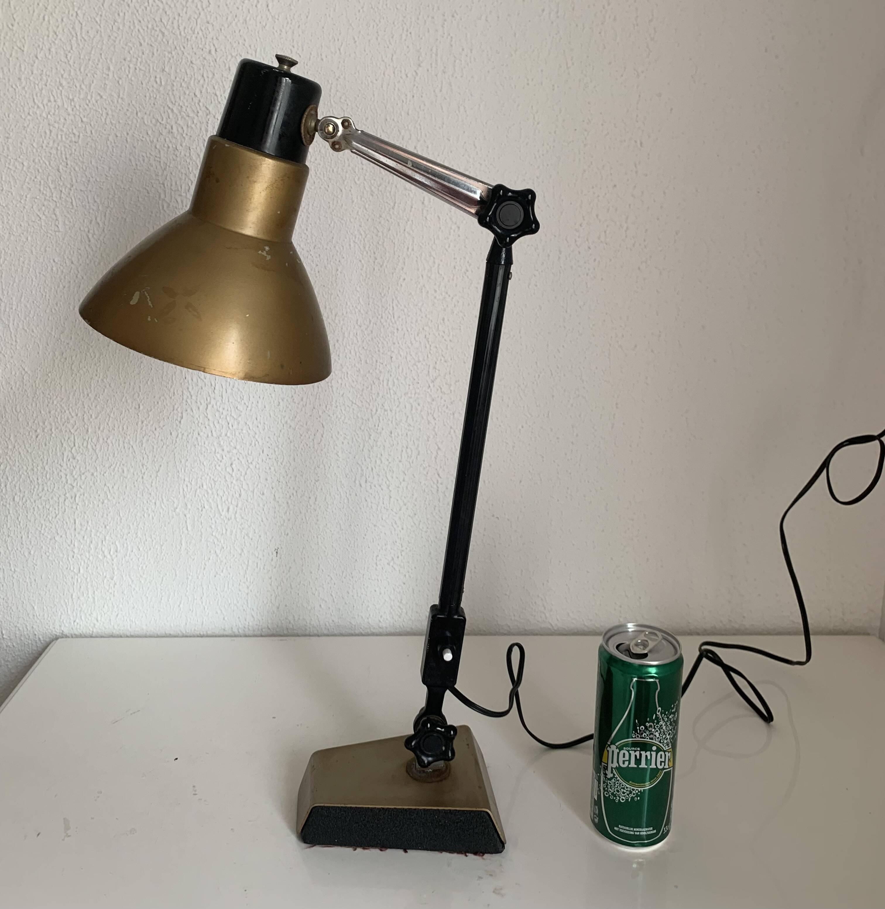 Vintage 1950s industrial lamp, Super Chrome champagne finish - 55 cm