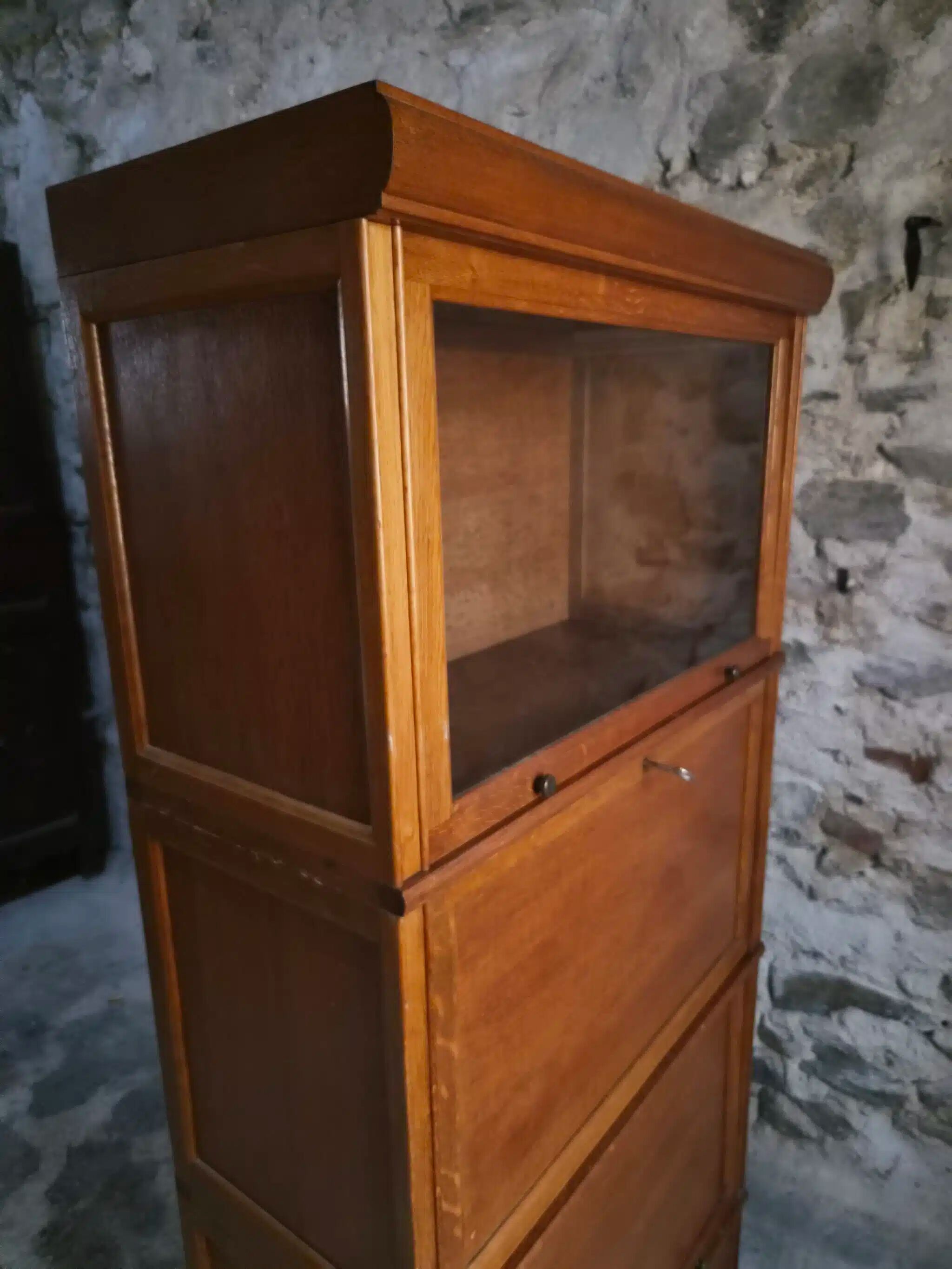 French modular secretary in oak with display case, 1950s.